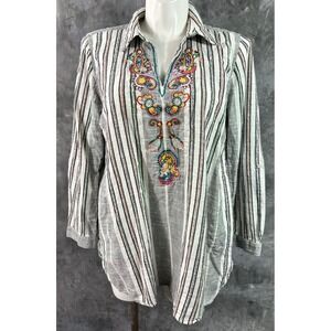 Soft Surrounding Embroidered Striped L/S Cotton Tunic Top sz 2X (16160)